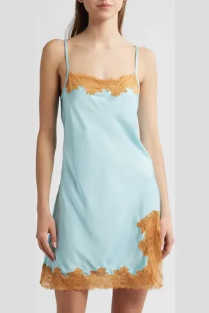 Open Edit Lace Trim Satin Chemise in at Nordstrom, Size X-Small