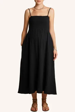 Nom Maternity Smocked Cotton Gauzy Midi Maternity Dress in at Nordstrom, Size Small