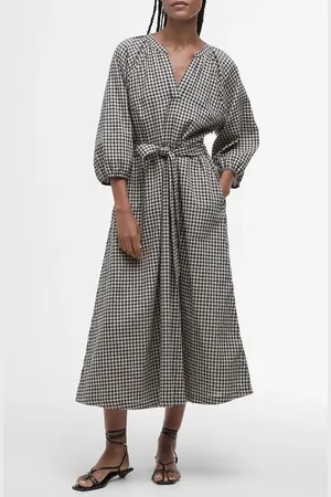 Barbour Suri Gingham Cotton & Linen Midi Dress in at Nordstrom, Size 8 Us