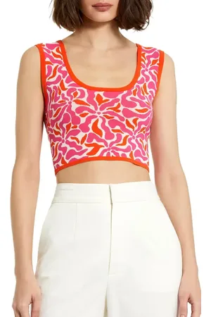 Mac Duggal Sleeveless Floral Print Knit Cropped Tank Top in at Nordstrom, Size Small