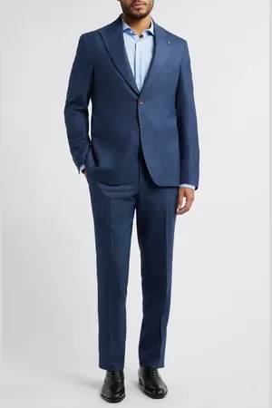 Jack Victor Marco Peak Lapel Solid Wool & Silk Blend Suit in at Nordstrom, Size 44Long