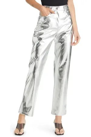 Amy Lynn Metallic Straight Leg Pants in at Nordstrom, Size Small