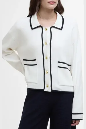 Barbour Jasmine Contrast Detail Cotton Cardigan in at Nordstrom, Size 10 Us