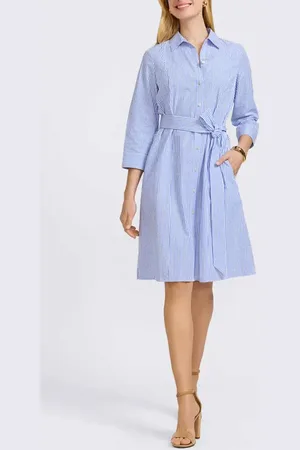 Foxcroft Fiona Stripe Belted Cotton Seersucker Shirtdress in at Nordstrom, Size Small