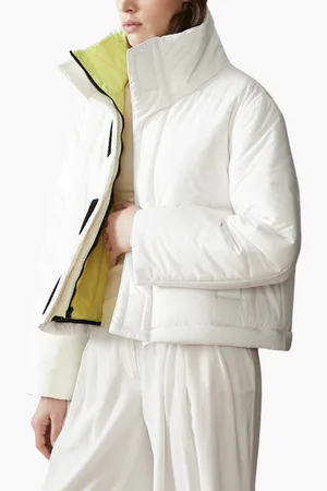 CAALO Reversible Cropped Sustainable Down Coat in Winter White /Yellow at Nordstrom, Size Large