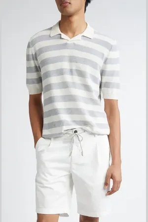 ELEVENTY Stripe Short Sleeve Cotton Polo Sweater in at Nordstrom, Size Small