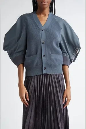 SACAI Twill Raglan Sleeve V-Neck Cardigan in at Nordstrom, Size 3
