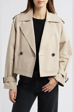 BCBG Max Azria Double Breasted Crop Trench Coat in at Nordstrom, Size Large
