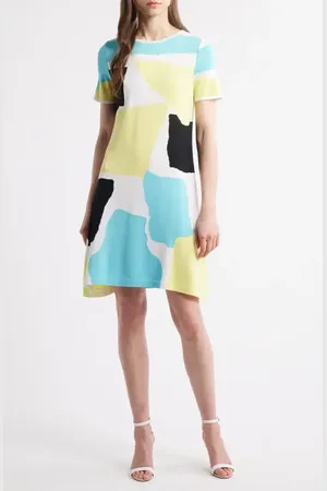 Ming Wang Abstract Colorblock A-Line Sweater Dress in at Nordstrom, Size X-Small