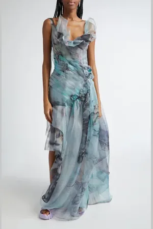 Collina Strada 8 Meadowsweet Asymmetric Cascade Detail Cotton Organdy Gown in at Nordstrom, Size Medium