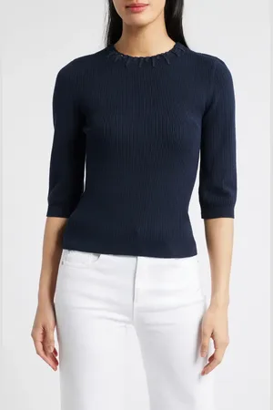 Wit & Wisdom Elbow Sleeve Rib Sweater in at Nordstrom, Size Large