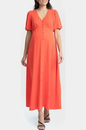 Séraphine Puff Sleeve Button-Up Maternity Midi Dress in at Nordstrom, Size 4