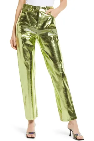 Amy Lynn Shiny Straight Leg Pants in at Nordstrom, Size Medium