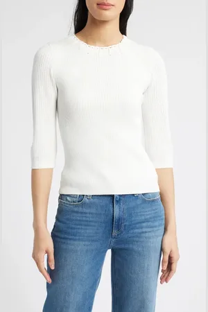Wit & Wisdom Elbow Sleeve Rib Sweater in at Nordstrom, Size Small