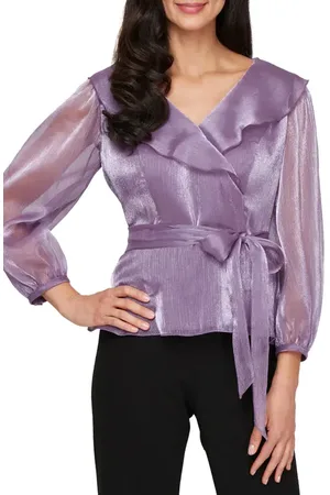 Alex Evenings Portrait Collar Shimmer Wrap Top in at Nordstrom, Size Large