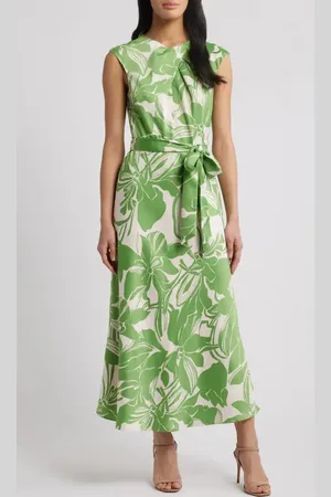 Tahari ASL Floral Cross Neck Sleeveless Midi Dress in at Nordstrom, Size 14