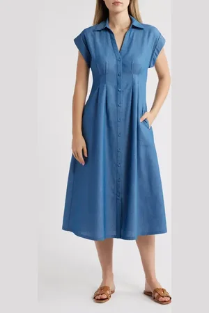 Julia Jordan Fit & Flare Denim Shirtdress in at Nordstrom, Size 4