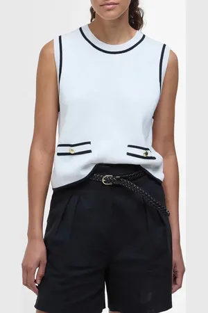Barbour Amy Contrast Detail Sleeveless Cotton Sweater in at Nordstrom, Size 12 Us