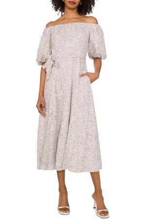 Vince Camuto Abstract Print Off the Shoulder Dress in at Nordstrom, Size X-Large