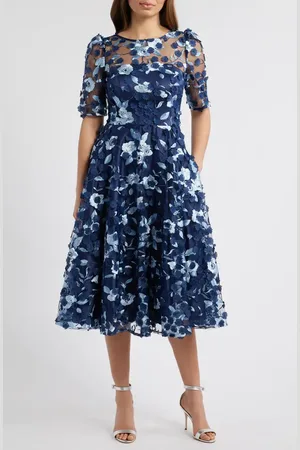 Eliza J Floral Appliqu?? Cocktail Midi Dress in at Nordstrom, Size 2