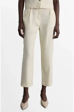 MANGO Linen Straight Leg Crop Pants in at Nordstrom, Size Medium