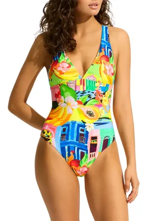 Seafolly Deep V-Neck One-Piece Swimsuit in at Nordstrom, Size 2 Us