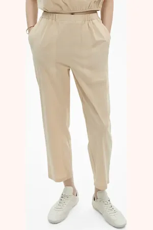 MANGO Pull-On Straight Leg Cotton Pants in at Nordstrom, Size Large
