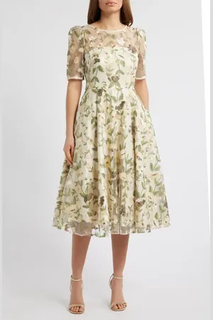 Eliza J Embroidered Floral Illusion Lace Cocktail Dress in at Nordstrom, Size 16