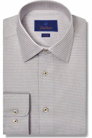 David Donahue Trim Fit End on End Twill Check Dress Shirt in at Nordstrom, Size 17.5 - 32