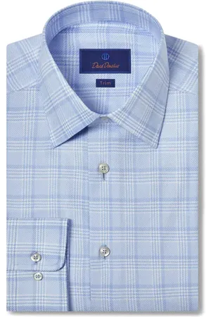 David Donahue Trim Fit Exploded Glen Check Dress Shirt in at Nordstrom, Size 17.5 - 32