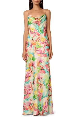 Liv Foster Lola Floral Print Cowl Neck Satin Dress in at Nordstrom, Size 8