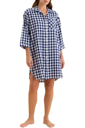 Papinelle Gingham Seersucker Nightshirt in Navy /White at Nordstrom, Size Small