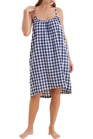 Papinelle Gingham Seersucker Nightgown in Navy /White at Nordstrom, Size Medium