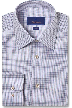 David Donahue Trim Fit Twill Check Dress Shirt in at Nordstrom, Size 14.5 - 32