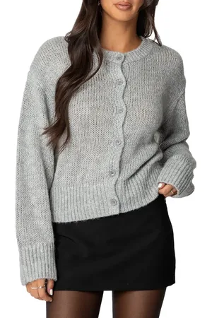 Edikted Freida Scalloped Fuzzy Cardigan in at Nordstrom, Size Large