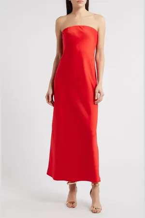 WAYF Madelyn Strapless Bias Cut Satin Dress in at Nordstrom, Size Xx-Small
