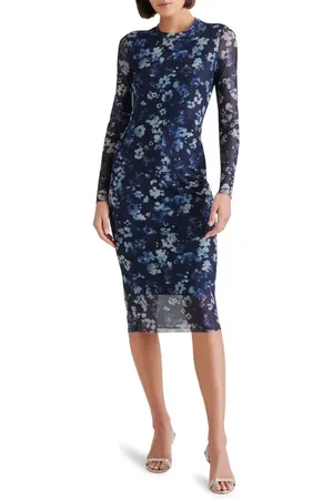 Steve Madden Hailee Floral Long Sleeve Mesh Body-Con Midi Dress in at Nordstrom, Size X-Small