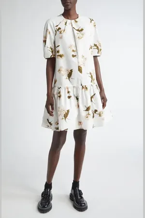 Erdem Floral Print Drop Waist Cotton Poplin Dress in at Nordstrom, Size 6 Us
