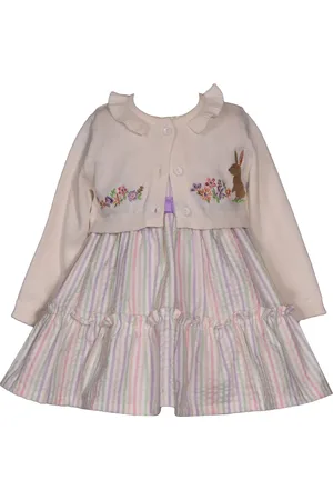 Iris & Ivy Embroidered Bunny Cardigan & Seersucker Sleeveless Dress Set in at Nordstrom, Size 12M