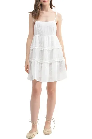 ALL IN FAVOR Embroidered Tiered Minidress in at Nordstrom, Size Small