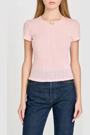 WAYF Anna Pointelle Cotton T-Shirt in at Nordstrom, Size Medium
