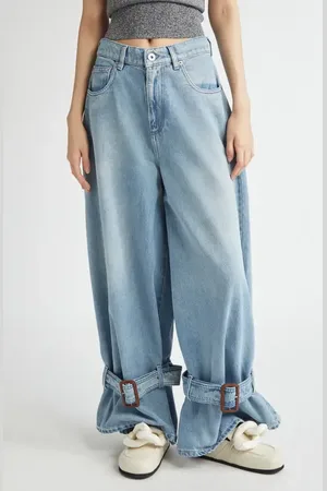 J.W.Anderson Buckled Cuff High Waist Wide Leg Jeans in at Nordstrom, Size 25