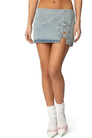 Edikted Bowdie Washed Denim Miniskirt in at Nordstrom, Size X-Small