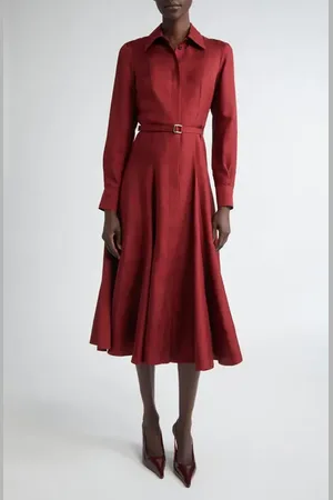 EMILIA WICKSTEAD Riko Long Sleeve Silk Twill Midi Shirtdress in at Nordstrom, Size 2 Us