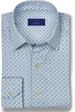 David Donahue Spread Collar Floral Cotton Sport Shirt in at Nordstrom, Size Medium