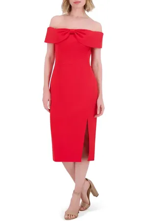 Eliza J Bow Off the Shoulder Midi Dress in at Nordstrom, Size 6