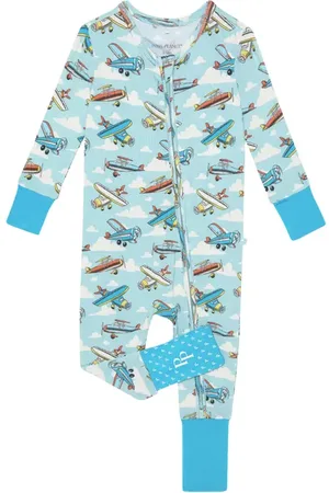 Posh Peanut Plane Fitted Convertible Footie Pajamas in at Nordstrom, Size 9-12M