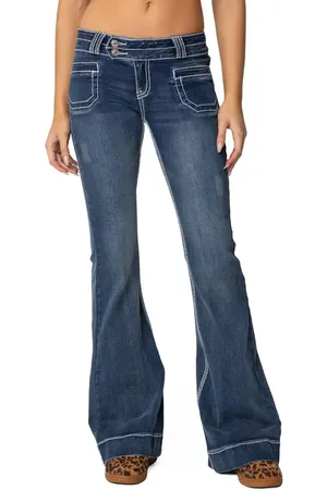 Edikted Contrast Topstitch Flare Jeans in at Nordstrom, Size X-Small
