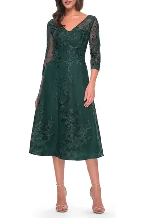 La Femme Stylish Tea Length Mother of the Bride Dress with Sleeves in at Nordstrom, Size 14