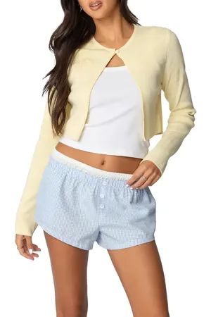 Edikted Jayne Split Front Knit Crop Cardigan in at Nordstrom, Size X-Large